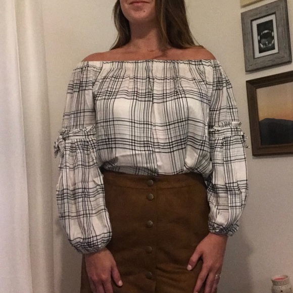 Nordstrom Black and white plaid peasant top - Picture 4 of 6